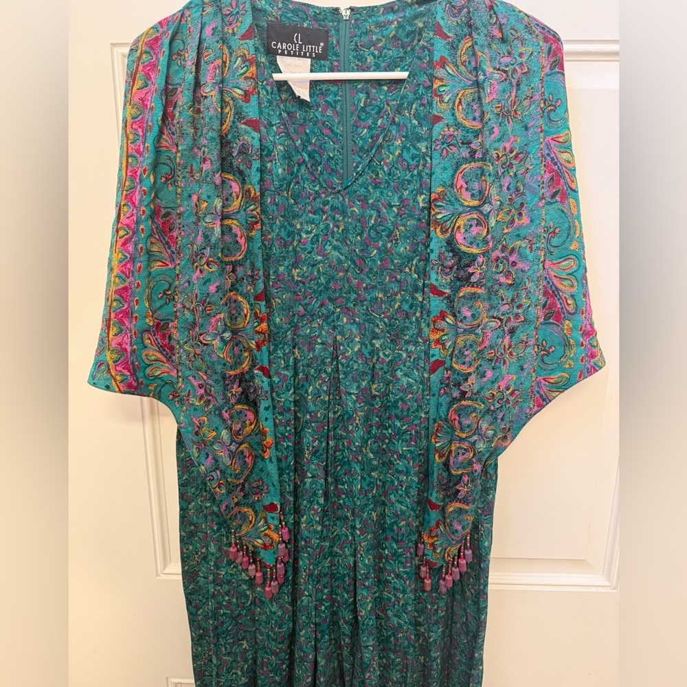 Vintage Carole Little Green and Pink Beaded Jumpsuit